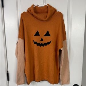 Halloween Jack O’Lantern Color Block Cowl Neck Sweater